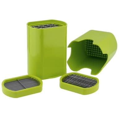 LS Kitchen - Coupe Frite/Legumes Manuel - Livré avec 3 Grilles de Coupe - Découpage des Pommes de Terre Grâce, Coupe Légumes Antidérapant pour Faire des Bâtonnets - Acier Inoxydable et ABS - Vert