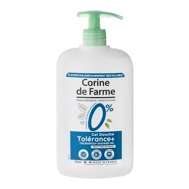 Corine de Farme - Gel Douche Hypoallergénique 0% Tolérance+ Peaux Sensibles - pH Neutre, Sans Savon ni Colorant, Naturel - Fabrication 100% Française - 750ml