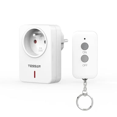 TESSAN Prise Telecommande Sans Fil, Portée 30M, 2300W Prise Télécommandée Avec Interrupteur, Commandée Pour Lampe et Électroménager, Préprogrammé Pour une Utilisation en Intérieur