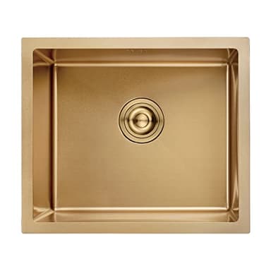 Ibergrif M85043G Évier de Cuisine 1 Bac en Acier Inoxydable 50x43 cm, Montage Encastré ou Supérieur, Avec Filtre de Vidange, Or