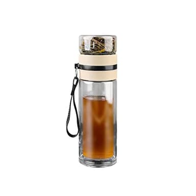 ZMHQLPDZ Bouteille à thé – Tasse à thé en verre borosilicate à double paroi avec filtre en acier inoxydable – Gobelet à thé avec diffuseur de thé – Tasse à thé portable de voyage (Naturelle)
