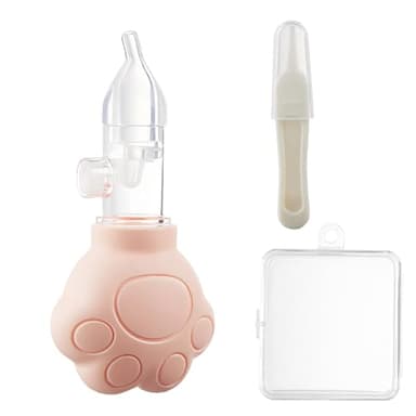 Mouche Bébé "Paw" (Rose) - Avec Étui à Manche Court, Aspirateur Nasal à Silicone Réutilisable pour Nourrissons & Jeunes Enfants, Irrigateur Nasal Sûr Sans Bisphénol A pour Soulager le Mucus (Set Rose)