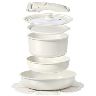 7 PièCes Casseroles Et PoêLes En CéRamique AntiadhéSives, Batterie De Cuisine En Fonte Pour Plaque à Induction, Batterie De Cuisine Avec PoêLes à Frire, Batterie De Casseroles 8PCS