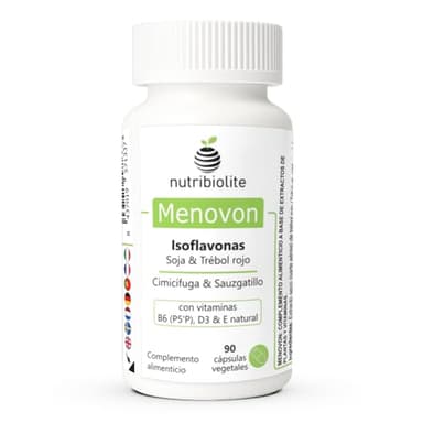 Complément ménopause naturel aux isoflavones de soja et de trèfle rouge, cimicifuge, gattilier et vitamines D3, B6 et E – 90 gélules (3 mois) – Menovon Nutribiolite