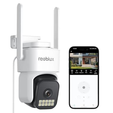 Reobiux 1080P Caméra Surveillance WiFi Extérieure, PTZ Caméra IP avec 2.4Ghz/5Ghz, Vision Nocturne Couleur, Enregistrement 24/7, Audio Bidirectionnel, Détection Humaine, Alarme et sirène, IP66