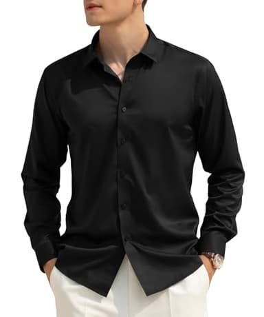 Casey Kevin Chemise Homme Manches Longues sans Repassage - Satin Chemise Homme Élégante pour Business, Décontracté et Soirée