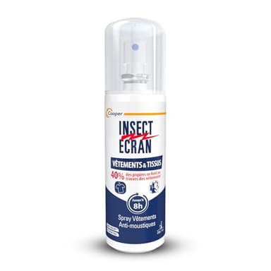 INSECT ECRAN - Spray Anti-Moustiques - Efficacité 8h - Protection contre les piqures de moustiques - Vêtements &Tissus - Sans odeur - Fabriqué en France - 100ml