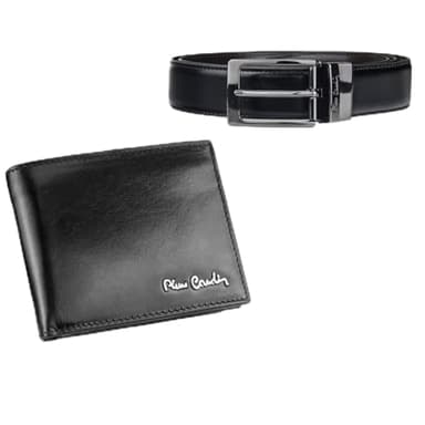 Pierre Cardin Coffret cadeau ensemble ceinture et portefeuille en cuir véritable (NOIR 8808, 130), Noir 8808, 130, Classique