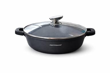 METTMANN PROFESSIONNEL - Sautoir/Sauteuse 32 cm - Fonte d'Aluminium - Revêtement Céramique Type Pierre - Couvercle en Verre - Tous Feux dont Induction - Sans PFOA (32cm)