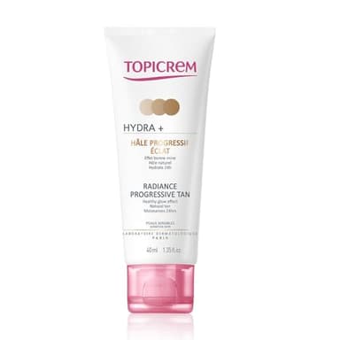 Topicrem - HYDRA+ Autobronzant Hâle Progressif Éclat - Hydrate 24h, Effet Bonne Mine, Bronzage Uniforme - Soin du Visage - Peaux Sensibles & Sèches, Adultes - Fabrication Française - 40 ml