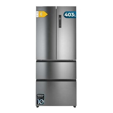 Cecotec Réfrigérateur Porte Française Total No Frost Bolero CoolMarket F2D 403 Inox E, Extra Capacité Max 403 L, Hauteur 170 cm et 70 cm Largeur, Tiroir FreshNessFlexHub, Compresseur Inverter