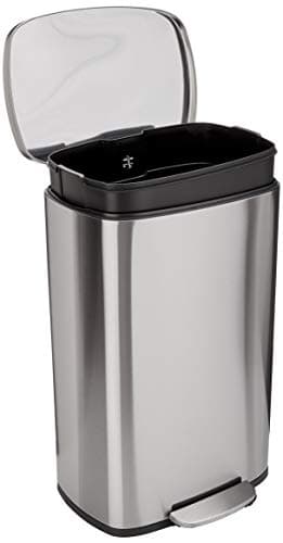 Amazon Basics Poubelle rectangulaire à fermeture douce, 50 l (13.2 Gallons), nickel satiné