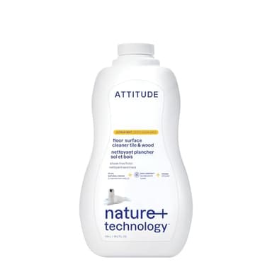 ATTITUDE Nettoyant Sol, Certifié EWG Verified, Végane, Ingrédients à Base de Plantes, Sans Traces, Multi-Surface, Carrelage, Bois et Plancher, Parfum Zeste d’Agrumes, 1.04 Litre
