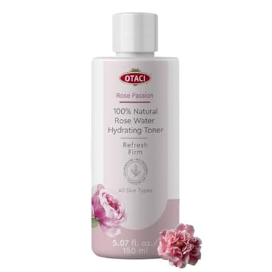 OTACI Eau de Rose de Damas 100% Pure & Naturelle, Tonique Hydratant, Nettoyage et Soin du Visage, Apaise et Affine les Pores, Contour des Yeux, Vegan, Cadeau pour Femme