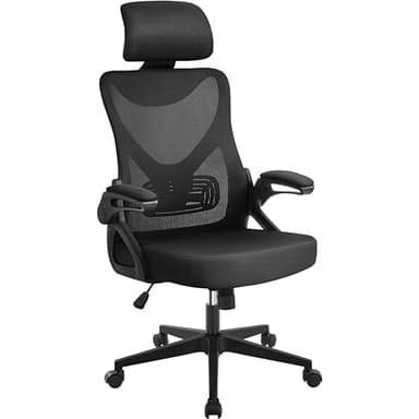 Yaheetech Chaise de Bureau Ergonomique à Haut Dossier avec Accoudoirs Relevables Appui-tête et Support Lombaire Ajustable Fauteuil avec Hauteur Réglable 9,5 cm Épaisseur de l'Assise Charge 136kg Noir