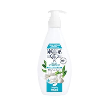 Le Petit Marseillais - Lait Soin Hydratant (Flacon-Pompe de 400 Ml) – Lait Corps pour Peaux Sèches – Lait Corporel Hydratation 48H à la Fleur de Tiaré