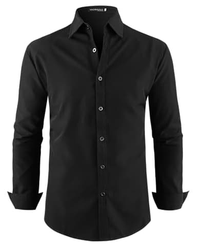 YAOBAOLE Chemise Coupe Ajustée Homme Grande Taille Chemise sans Repassage Homme Manches Longues Habillée Formelle Bouton de Manchette Noir 2XL