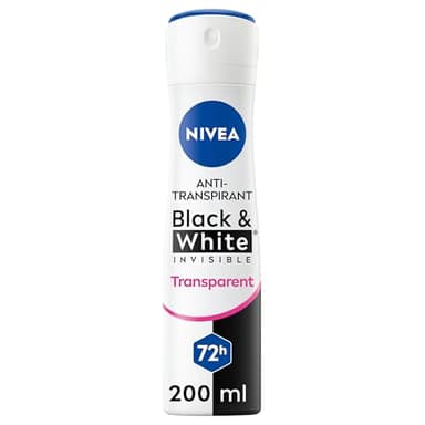 NIVEA Déodorant Spray Black & White Invisible (1 x 200 ml), déodorant femme anti-traces blanches et jaunes, anti-transpirant anti odeur & humidité, protection efficace 72 h, sans alcool