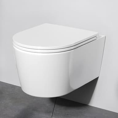 AM.PM Func - WC Suspendu Sans Bride, Sans Rebord, Cuvette WC Suspendu Complet Kit, Abattant WC avec Amovible Softclose, Fixation Invisible, Toilette Suspendu Mural en Céramique, Blanc, 49 cm