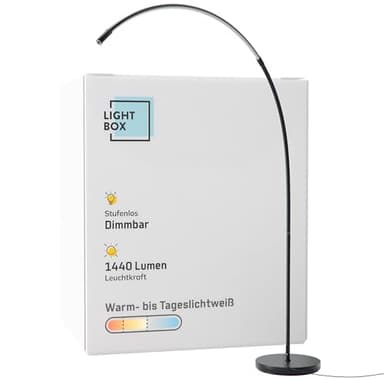 Lightbox Lampadaire arqué à LED - Hauteur : 1,7 m - Lampadaire avec interrupteur à tête réglable (CCT) - Lampe LED (1440 lm, 18 W) - Lampe sur pied également comme chambre à coucher, bureau et couloir