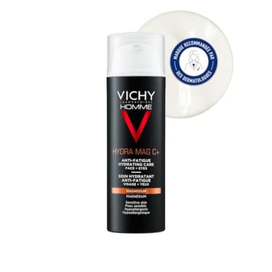Vichy Hommes, Hydra Mag C+, Soin Anti-Fatigue Visage & Yeux, Hydratant, Pour Peaux Sensibles, 50 ml