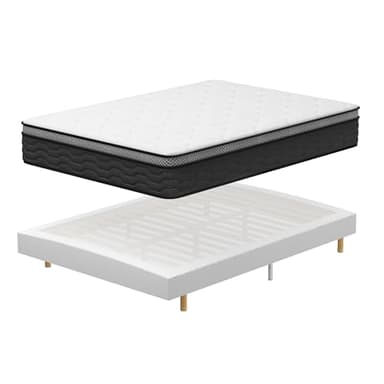 DEWINNER Ensemble Matelas et Sommier 160x200, Lit 160 x 200 avec Sommier tapissier et Matelas Ressorts Ensachés 160x200x25,9 Pieds Inclus (Pack Matela+Sommier tapissier)