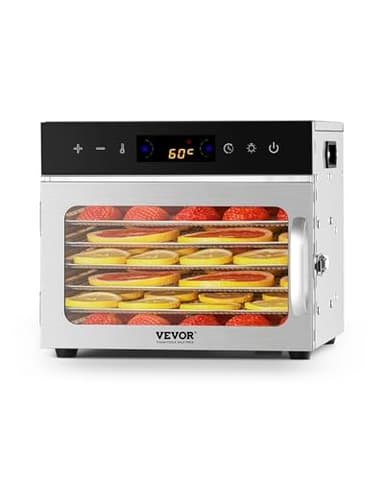 VEVOR Déshydrateur alimentaire, 6 plateaux en acier inox, séchoir électrique aliments 400 W, température réglable, minuterie 24 h, lyophilisateur pour viande, fruits, légumes, friandises pour chiens