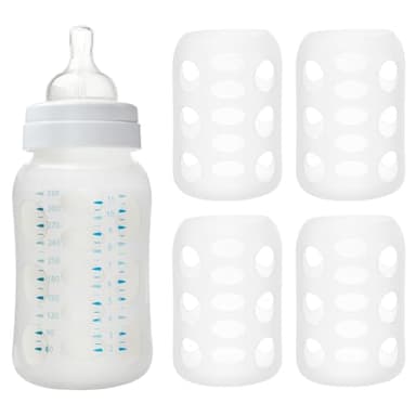 Lot de 4 manchons en silicone pour biberon en verre, isolation thermique, antidérapants, flexibles, pour biberons à large goulot de 120 ml, en voyage