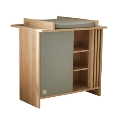 Sauthon Commode à Langer 1 Porte colorée et 3 niches avec Claustra en Bois décor chêne Suave