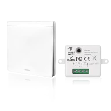 Interrupteur d'éclairage Sans Fil 433Mhz, Kit Interrupteur avec Émetteur RF et Contrôleur Récepteur 10A 240V pour Lampe Jusqu'à 1500W, Télécommandé Remote Portée de 50Mètres