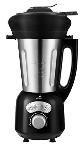 Senya Blender Chauffant Inox Cook & Ice V3 Noir, Mixeur Soupe Veloutée/Moulinée, Cuisson Vapeur, Glace Pilée Smoothies, 1,5L, 1400W, et son panier vapeur en silicone piable de 2L SYCP-HB008NA