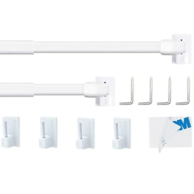 2 Pièce Tringle a Rideaux Extensible Sans Percage Réglable Barre a Rideaux Sans Percage pour Maison et de Crochets Rideau Adhésive,Blanc(30-50CM)