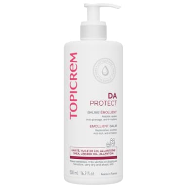 Topicrem - DA Baume Émollient - Crème Hydratante, Relipide, Nourrit & Apaise - Soin Visage et Corps pour Peaux Sensibles, Sèches, Atopiques, Bébés, Enfants & Adultes - Fabrication Française - 500 ml