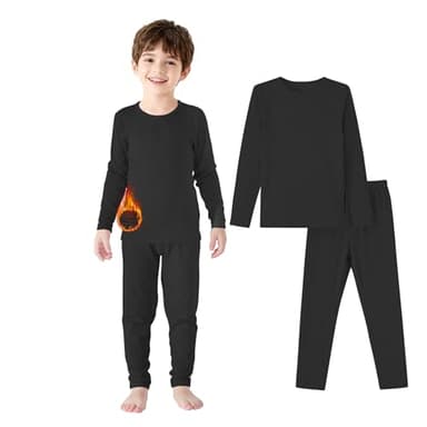 Zando Ensemble couche de base thermique pour enfants de 2 à 6 ans, haut thermique à manches longues et leggings pour enfants, Noir , 2-3 ans