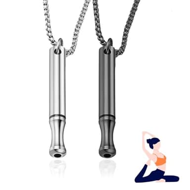 2 Pièces Collier de Respiration pour Arrêter pour Arrêter de Fumer,Chaîne avec Sifflet,Anti Stress Respirant Acier Inoxydable Collier pour Respiratoire Sans de l'anxiété Soulagement pour Hommes Femmes
