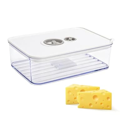 GZRXIOUS Boite a Fromage pour Frigo, 1250 ML Avec Couvercle et Etiquette Boite de Rangement Frigo avec Dateur Boites Fromages Empilable Cloche Fromage Boites a Jambon et Rangement Legumes