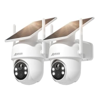 ANRAN 5MP Caméra Surveillance WiFi Extérieure sans Fil, Panneau Solaire Intégré, Caméra IP sur Batterie, Vision Nocturne Couleur, Détection Humaine PIR, Audio Bidirectionnel, Sirène d'alarme, 2 Pcs