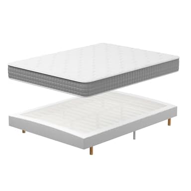 DEWINNER Ensemble Matelas et Sommier 160x200, Lit 160x200 avec Sommier tapissier et Matelas Ressorts Ensachés 160x200x20,9 Pieds Inclus (Pack Matela 160 x 200+Sommier tapissier)