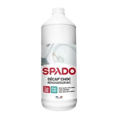 SPADO - Décap'choc rénovateur WC - Nettoyant et Décapant spécial Fond de Cuvette Encrassé - Désinfecte et désodorise - Compatible Fosse Septique - 1L - Fabriqué en France