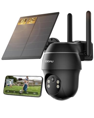 COOAU 4G AOV Camera Surveillance Exterieur sans Fil avec Carte SIM, Enregistrement continu 24/7, Panneau Solaire 8W & 10000mAh Batterie, 2K UHD 360° PTZ, Suivi Auto, détection Jusqu’à 30 m, IP66