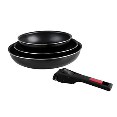 Sitram 712379, Lot de 3 Poêles Agile diam. 20, 24 et 28 cm en aluminium revêtement noir anti-adhérent sans PFOA - manche amovible clipsable - tous feux dont induction