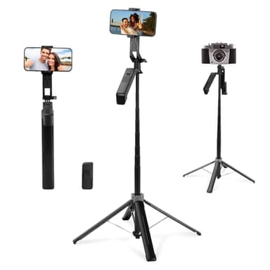 Perche à Selfie Trépied pour Smartphone, Trépied Voyage avec Télécommande, Trepied Smartphone 180 CM, Trépied Smartphone Rotatif à 360°,Trépied Selfie Stick Rétractable pour iPhone, Android Phone