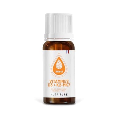 Nutripure | Vitamine D3 K2-MK7 3000 UI | Dosage Élevé pour Système Immunitaire, Santé Osseuse et Musculaire | Avec VitaMK7® et Huile d’Olive Bio | Haute Absorption et Posologie Personnalisée | 5 Mois