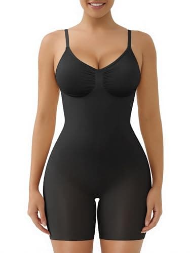 SHAPERX Body Gainant Femme Ventre Plat Invisible Gaine Amincissante Shapewear Bodysuit et Bonnets Amovible, UK-SZ5468-Black-L/XL