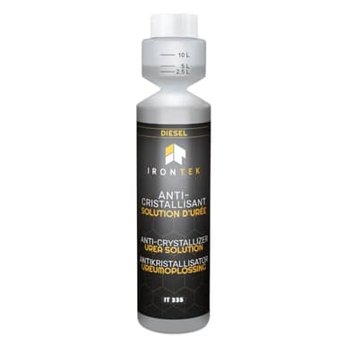 Anti-Cristallisant Solution d'Urée 250ml - IRONTEK | IT335 | Prévention Universel Formation Cristaux SCR | Traite 100L d'AdBlue | Usage Simple & Doseur inclus
