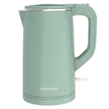 Cooktron Bouilloire Électrique Inox, 1,7 L, Verte, Extra Silencieuse <30dB, BPA-Free, Design à Double Paroi, Chauffage Rapide