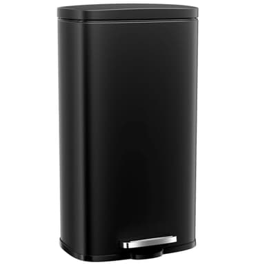 Clevich Poubelle 50 l en acier - Grande poubelle à pédale avec couvercle Soft-Close, pédale et seau intérieur amovible en plastique - Pour cuisine, salle de bain, bureau - Noir