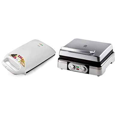 Domo DO 9064 C Croque Famille XXL & DO9149W Gaufrier, 1400 W, Argenté/Noir/Métallique