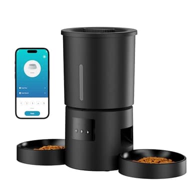 Distributeur Croquettes Chat Automatique Double: Distributeur Automatique de Croquettes Chien/Chat 5L avec Minuterie WiFi 2.4G - Design Double Gamelle AONBOY avec APP pour Multi-Chats & Chiens - Noir