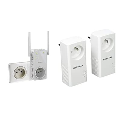 NETGEAR Répéteur WiFi, Amplificateur WiFi AC1200, WiFi Booster, jusqu'à 90m², WiFi Extender avec Prise de courant Intégrée & Pack de 2 prises CPL 1000 Mbps avec Prise Filtrée, et 1Port Ethernet